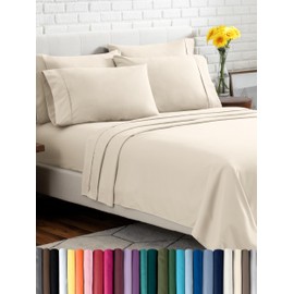 Bare Home Hotel Luxury Full XL Sheet Set, Extra Soft - 6 Piece Set - Deep Pockets - Easy Fit - Cooling & Breathable - Wrinkle, Fade, Stain Resistant - Set Includes 4 Pillowcases (Full XL, Sand)