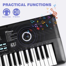61 key keyboard Piano,Portable Electronic Digital Piano,Built In Dual Speakers,External Microphone,Power Plug,Rich Teaching Content,Multi-Functional Electronic Piano Suitable For Beginners