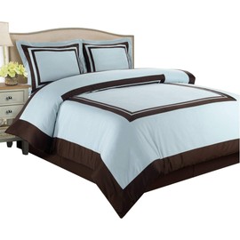 Royal Hotel Bedding Blue and Chocolate 8 Piece Olympic-Queen Bed-in-a-Bag 100% Cotton 300 Thread Count