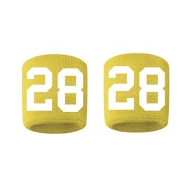 #28 Embroidered/Stitched Sweatband Wristband YELLOW GOLD Sweat Band w/ WHITE Number (2 Pack)