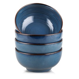 HVH Ceramic Cereal Bowls Set of 4, Soup Bowls Microwave Safe, 24 oz Ceramic Bowls for Kitchen, Salad, Oatmeal, Soup, Noodle, Farmhouse Style (Blue)