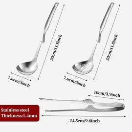 6 PCS Hot Pot Ladle, Strainer & BBQ Tongs Hotpot Kit - Shabu Shabu Utensils Set for Camping, Barbecue & Kitchen Cooking Ladle Set