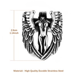 HZMAN Vintage Archangel Goddess Feather Angel Wing Stainless Steel Ring for Men Women (Silver,7)