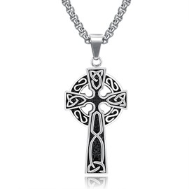 Vanski Men's Stainless Steel Celtic Cross Irish Knot Pendant Necklace, 23.6 inch Box Chain