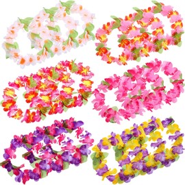 30 Pieces Colorful Tropical Hawaiian Leis Headband Elastic Ruffled Flowers Headpiece for Luau Party Supplies, Beach Party Decorations