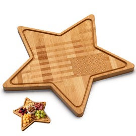 Patriotic Charcuterie, Wooden Star Plate, American 250th Anniversary 11.8 Inch Bamboo Star Shaped, Cheese Board for Holiday Party Decor