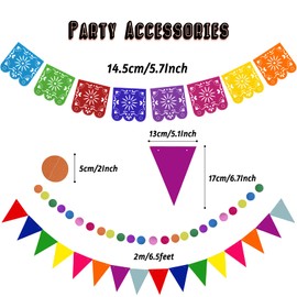 Recosis Mexican Party Decorations, Multicoloured Paper Pompom Hanging Fan Mexico Banner Hanging Swirl Garland for Birthday Festive Cinco De Mayo Fiesta Party Favours
