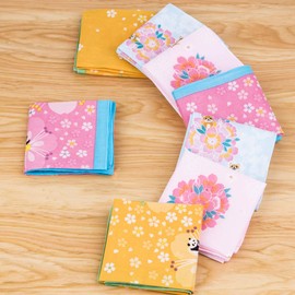 HOULIFE Girls Boys 100% 60S Combed Cotton Handkerchiefs Cute Cartoon Floral Print Pattern Hankies for Kids Children Students 4/8 Pieces 40x40cm