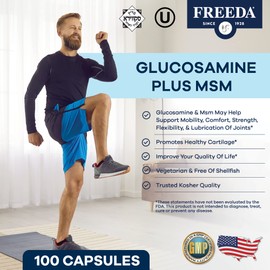FREEDA Glucosamine MSM – Vegan Joint Flexibility & Mobility Supplement – Vegetarian Glucosamine Without Shellfish – Supports Joint Function – Third-Party Tested – (250 Capsules)