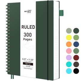 RETTACY Spiral College Ruled Notebook, 300 Pages, A4 Large Size (8.2" x 11.2"), for School, Work, Writing, Journaling, 100 GSM Thick Paper, Flexible Plastic Cover (Deep Green)
