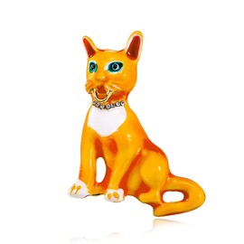 Funky Cat Animal Brooch Pin for Women Unisex Gold Tone Fashion Crystal Choker Kitten Brooches Lapel Pins Cute Dress Accessories Birthday Holiday Jewelry Gift (Yellow)