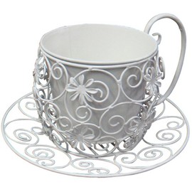 Kawabata 1306IFH008 Iron Pot Cover, Teacup Planter, White