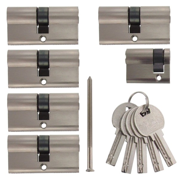 6x Cylinder Lock Keyed Alike 5x 60 mm 30/30 Double