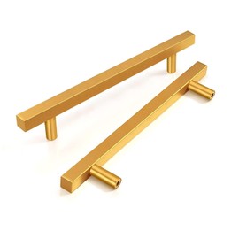 NIZADO 1PCS Gold Cabinet Handles, 4 Inch Polished Brass Drawer Pulls, Square Kitchen Cupboard Hardware, 6-3/10 Inch Overall Length