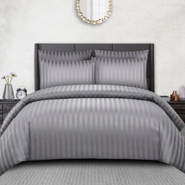 Pamposh Satin Stripe Single Duvet Cover Set - Premium Hotel Quality Quilt Cover Bedding Sets - Hypoallergenic Ultra Soft Microfiber Bed Linen