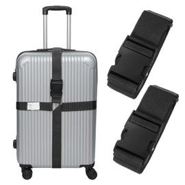 sourcing map Cross Luggage Straps with Quick-Release Buckle Name ID Card Adjustable Suitcase Belt Strap for Suitcase Briefcase Backpack Travel, Black, Pack of 2