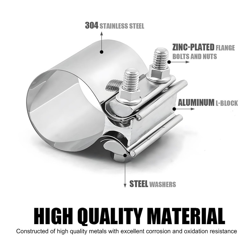 JUSTTOP 3 Inch Butt Joint Exhaust Clamp, Stainless Steel Muffler