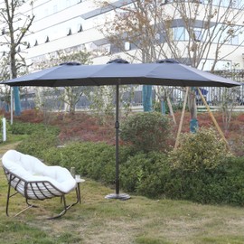 The Fellie Outdoor Patio Umbrellas with Crank, Heavy Duty Backyard Pool Side Porch Garden Table Umbrellas Double Sided Market Umbrella All Weather Use 14.8 Ft Navy Blue