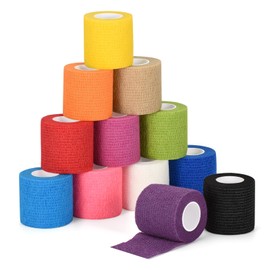 Self Adhesive Bandage Wraps 2 Inch x 5 Yards Athletic Tape Elastic Bandage Wrap for Wrist Ankle Finger Sports Tape Pet Vet Wrap for Dogs Breathable Cohesive Bandage, 12 Pack