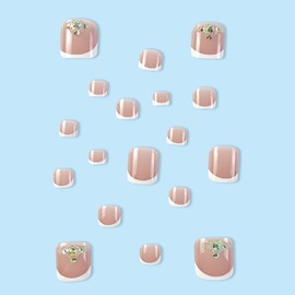 AkiliBIELY Glitter Rhinestone White French Tip Press on Toenails for Women Bling Fantasy Toe Nail Press ons Classy Sparkly Toe Press on Nails Full Cover Press on Toe Nails for Wedding Birthday