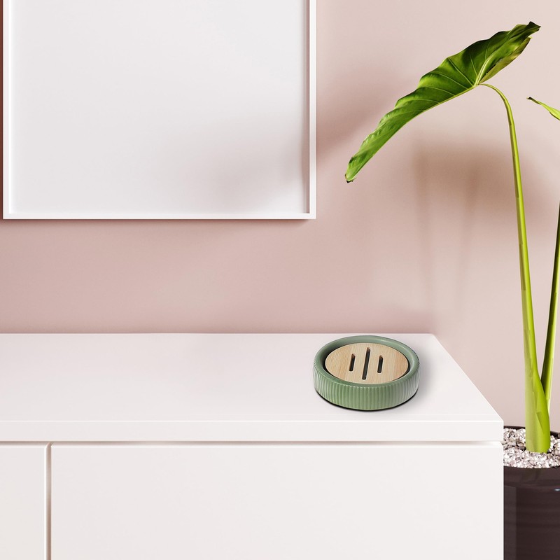 Soap Dish with Bamboo Green, Bathroom Accessories, Green, Dolomite, 4.13