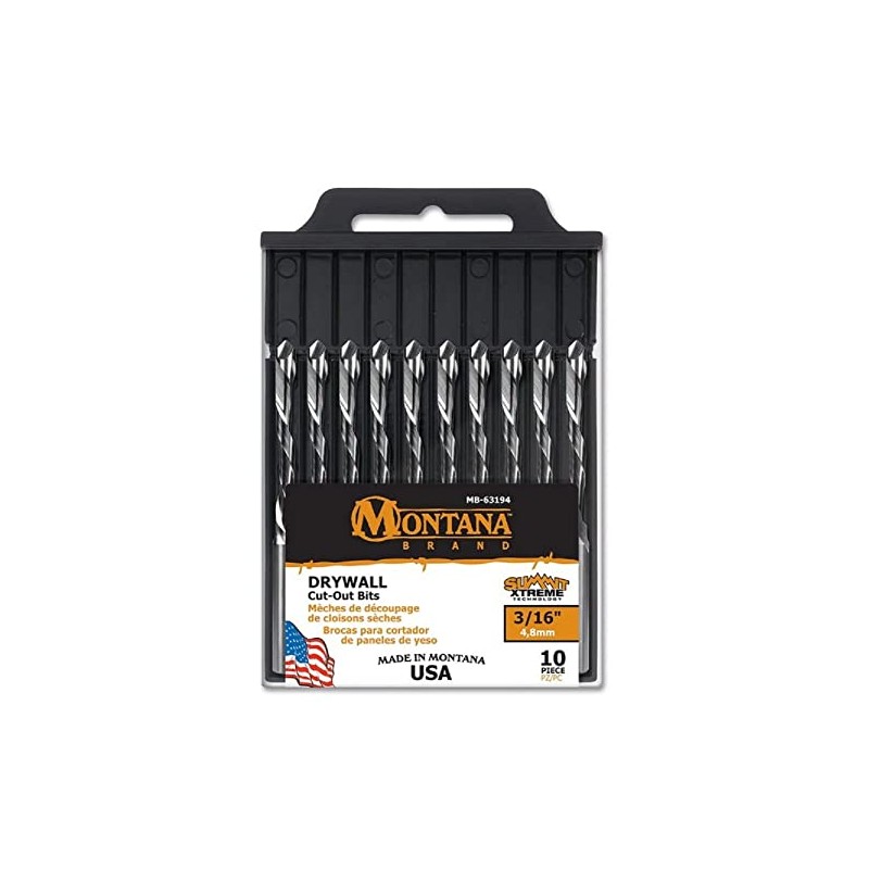 Montana Brands MB-63194 Drywall Cut Out Drill Bits, 3/16", 10