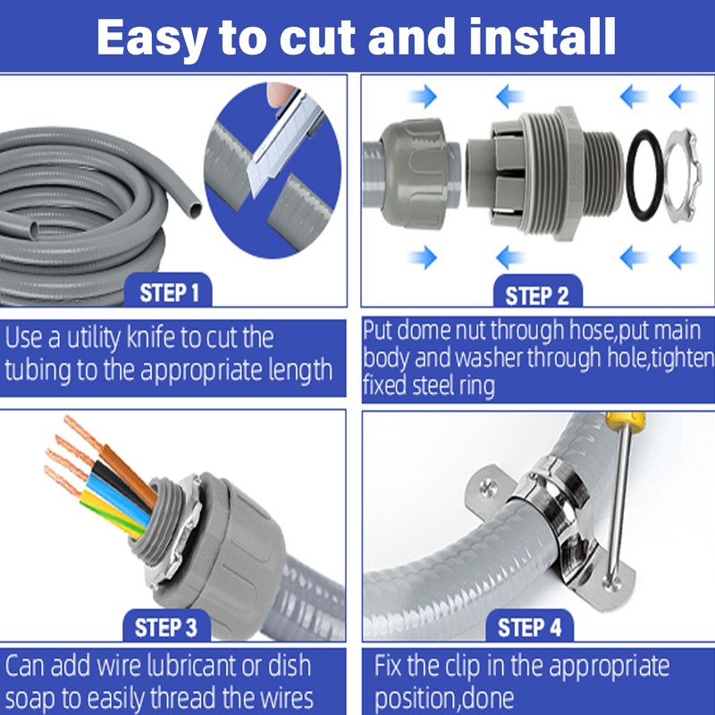 1 Inch 50 FT Non-Metallic Liquid-Tight Conduit Connector Kit, Flexible