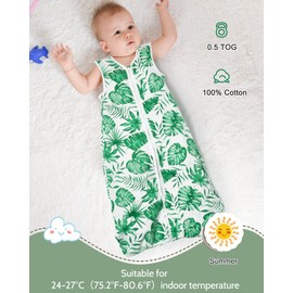 Lictin Baby Sleep Sack 0.5 Tog - 2 Pack Baby Wearable Blanket, Baby Swaddle 3-18 Months, Sleeveless Baby Sleeping Bag, Green + Green plant