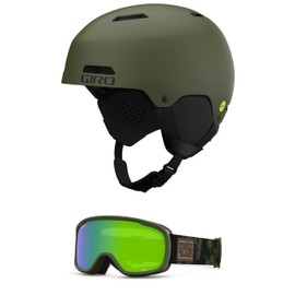 Giro Ledge MIPS Combo Pack Ski Helmet - Snowboarding Helmet with Matching Goggles Matte Trail Green/Trail Green Cloud Dust L (59-62.5cm)