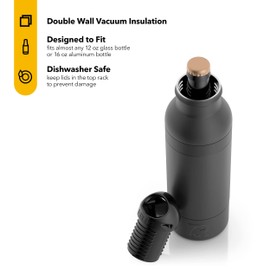 RTIC Bottle Chiller, Insulated Cooler for 12oz Glass Soda or 16oz Aluminum Bottles, Double Wall Vacuum Insulation, Stainless Steel, Sweat Proof with Bottle Opener, Black