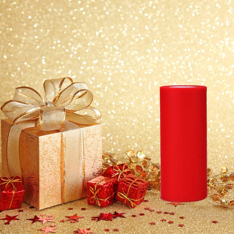Euvoym 3 Rolls Christmas Tulle Fabric Spool Roll Red Green