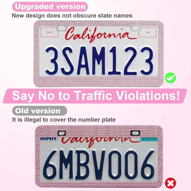 QUANQIUFEI 2 Pack Bling License Plate Frames for Women, Sparkly