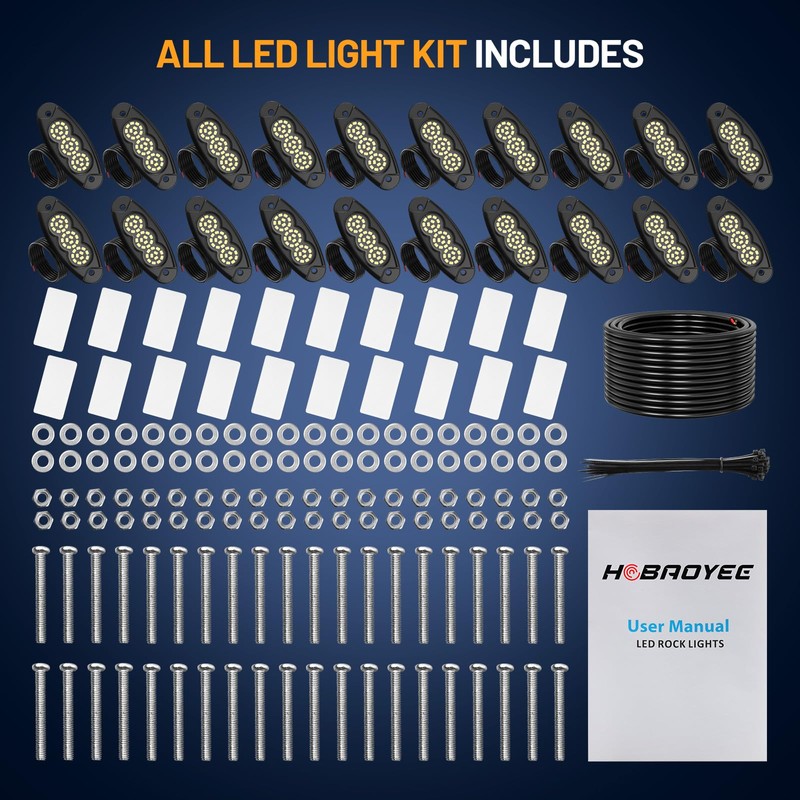 Hobaoyee 20Pods Pure White Rock Lights 36 LEDs SMD Chips