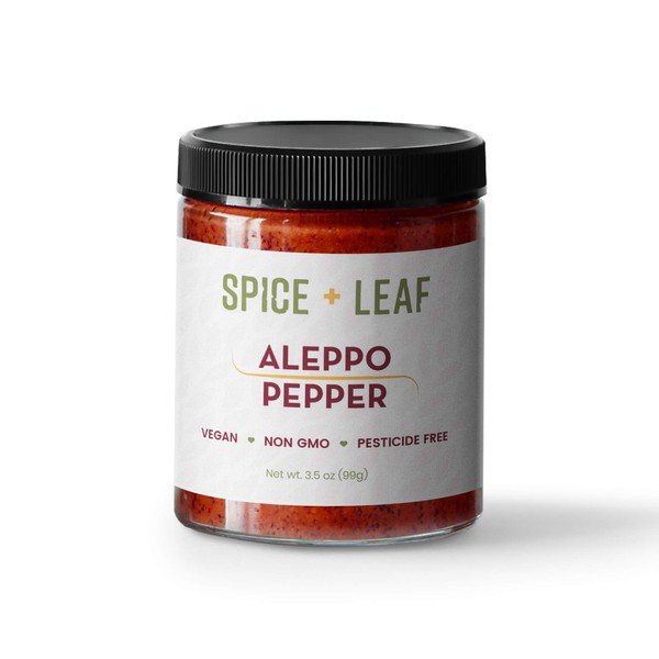 Premium Aleppo Pepper by SPICE + LEAF - Vegan Pesticide Free Red Middle Eastern Mild Pepper Flakes, 3.5 oz
