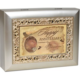 Cottage Garden Happy Anniversary Silvertone Gold Inlay Jewelry Music Box Plays Unchained Melody