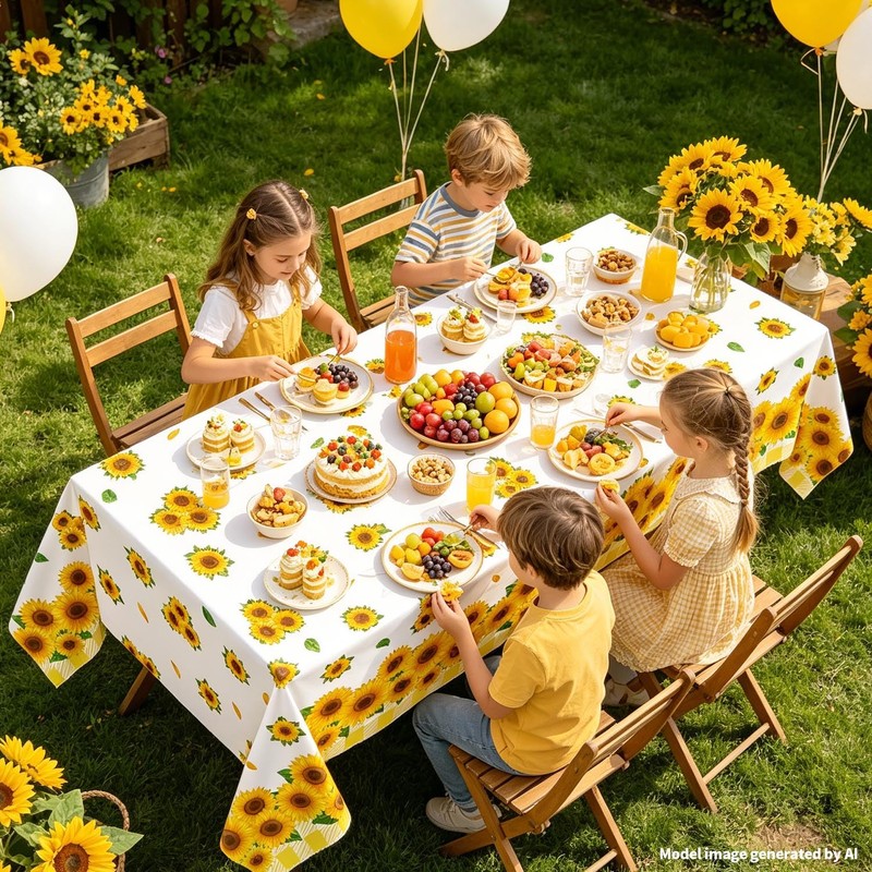 3 Pcs Sunflower Tablecloth Yellow Floral Party Table Cloth Rectangle