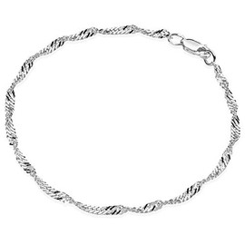 Materia Women's Bracelet Chain, 925 Silver, 3 mm Singapore Chain Bracelet, 17 / 18 / 19 / 20 / 21 / 22 cm, with Lobster Clasp, Silver, Silver