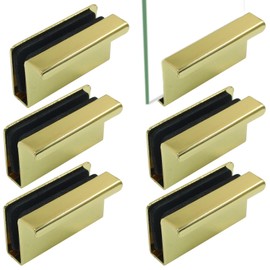 Unlorspy 6Pcs Glass Finger Edge Pull 1.6 inch Steel Glass Clip Handle Rectangular Cabinet Door Window Display Handle Clips for Kitchen Bathroom Cabinet Door (Gold)