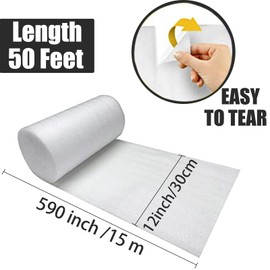 12"x 50' (590in) Foam Wrap Rolls for Moving Packing Foam Roll Packing Materials Shipping Packing Moving Supplies, Thick Cushion packaging wraps for Protect Glasses, Fragile Items, Dishes