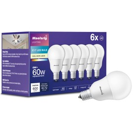 Maelsrlg E17 Intermediate Base LED Bulb, 6W (60 Watt Equivalent) G14 Globe Ceiling Fan Light Bulbs, Cool White 4000K, 600 Lumens, Non-Dimmable, Pack of 6