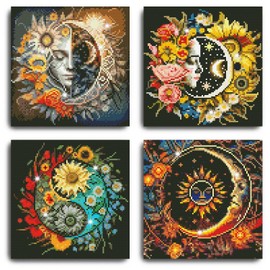 DIYGEMDOT 4 Pack Spring Styles Diamond Painting Kits for Adults, Sun and Moon Diamond Art Sets for Beginner, Full Drill Round Diamond Dots, DIY 5D Gem Art Crafts, Home Decor Artwork 11.8x11.8 in