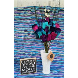 The Original Wooden Rose Deluxe Dark Waters Themed Bouquet. Featuring Closed and Half Open Bud Roses (3 Dozen)