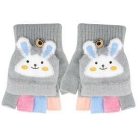 Kids Fingerless Gloves Winter Warm Convertible Flip Top Gloves Soft Knit Lining and Elastic Cute Cartoon for Kids Boy Girls 7-10 Years