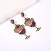 Mardi Gras Earrings Glitter Crystal Carnival Dangle Earrings for Women