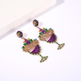Mardi Gras Earrings Glitter Crystal Carnival Dangle Earrings for Women Purple Green Gold Earrings for Fat Tuesday Celebration, Mardi Gras Parade Accessory Gifts (Mardi Gras Mask A)