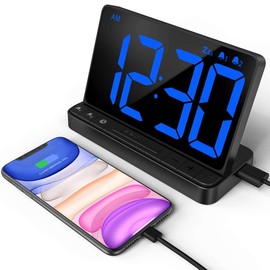 NOKLEAD Digital Alarm Clock - Digital Alarm Clock with 5 Optional Alarm Tones, Dimmer, Adjustable Alarm Volume, Easy to Use Digital Clock with USB, Large LED Display, Snooze and 12/24 Hours