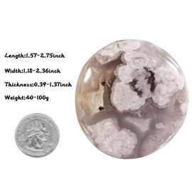 mookaitedecor Natural Cherry Blossom Agate Crystal Irregular Palm Worry Stone, Sakura Agate Tumbled Stone Grey Rock Mineral Quartz Reiki Chakra Healing Crystal Gift Japanese Themed Room Decor 40-100g