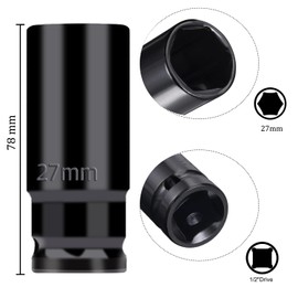 Juttzzei Deep Impact Socket - 1/2 Inch Drive by 27mm Socket, Heat-Treated CR-V Steel, 78mm Length, 6-Point Metric Sizes for Car & Home Repair