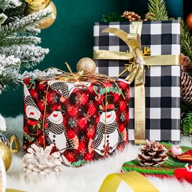 LeZakaa Reversible Christmas Wrapping Paper Roll - Snowman & Black Buffalo Plaid for Christmas, Holiday, Party - 17 inches x 32.8 Feet (46.45 sq.ft.)