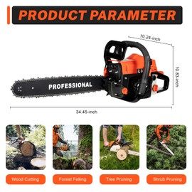CUBELLIN 58cc 2-Stroke Gas Chainsaw 20 Inch Handheld Cordless Chainsaw with Automatic Chain Lubrication 2.6KW 10500rpm High-Speed for Tree Cutting & Wood Pruning